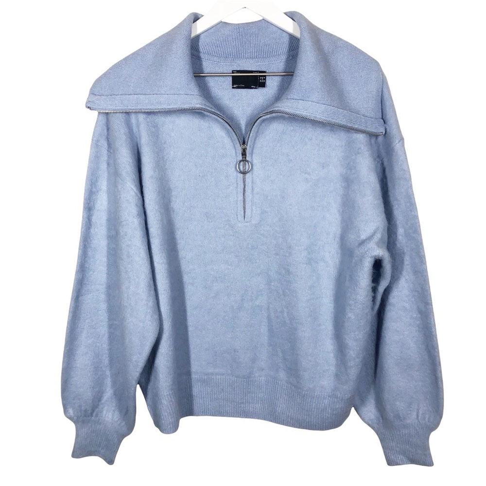 ASOS Design Baby Blue Half Zip Balloon Sleeve Soft Sweater Women’s Size 8